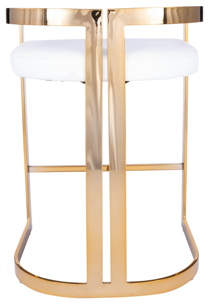 Gold and White Faux Leather Counter Stool