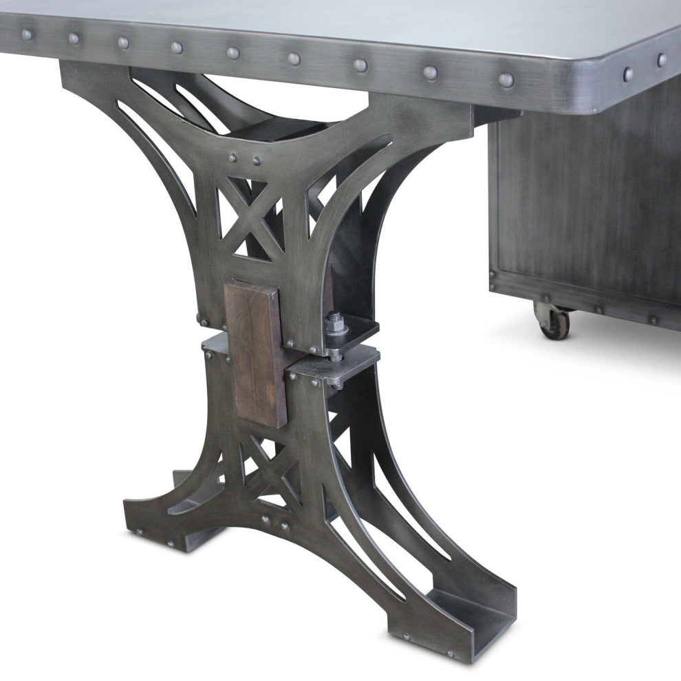 Pratt Truss Industrial Steel Office Desk with Movable Cabinet Drawers