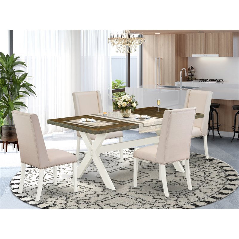 5-Piece Dinette Set, 4 Chairs and Table With Jacobean Table Top, Linen White