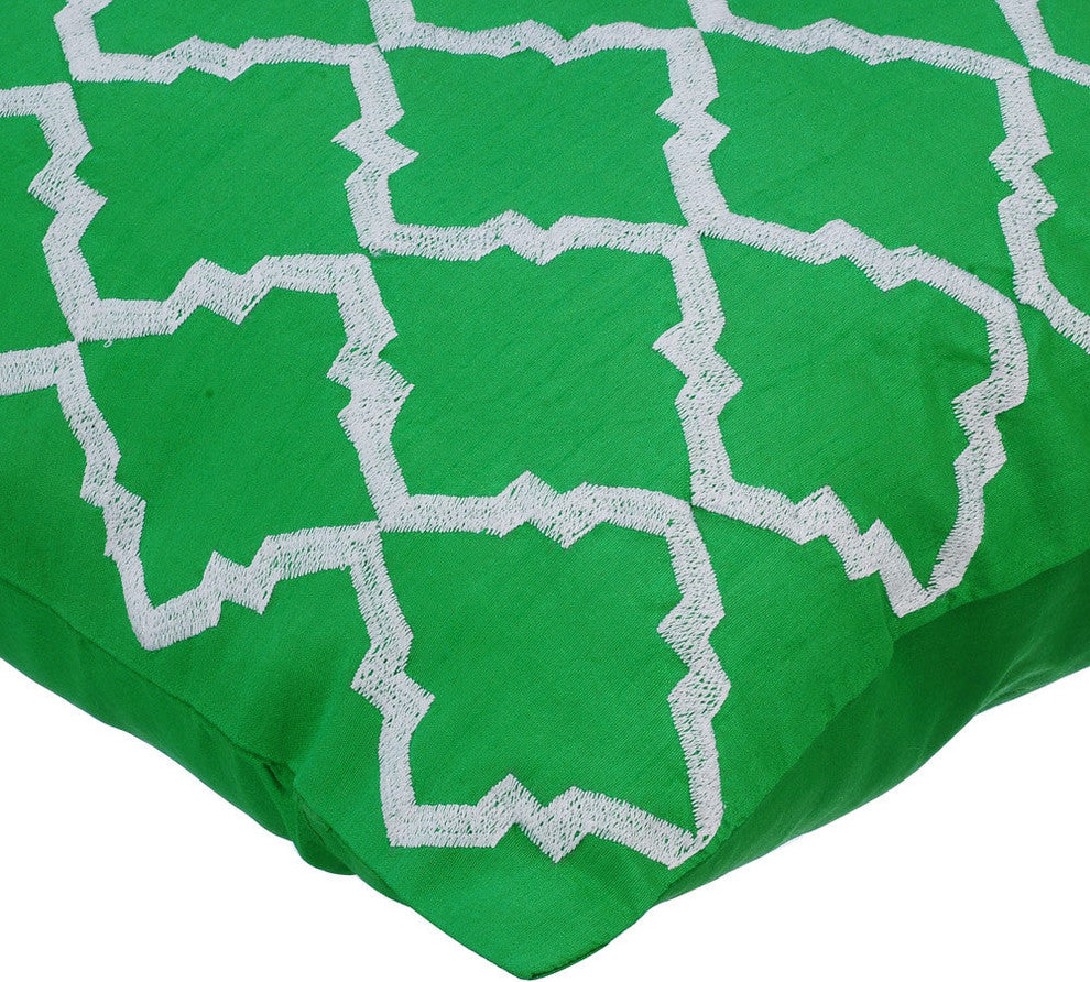 Throw Pillow Covers 12" x 12" Pillowcase Green Silk Bordered - Green Desire