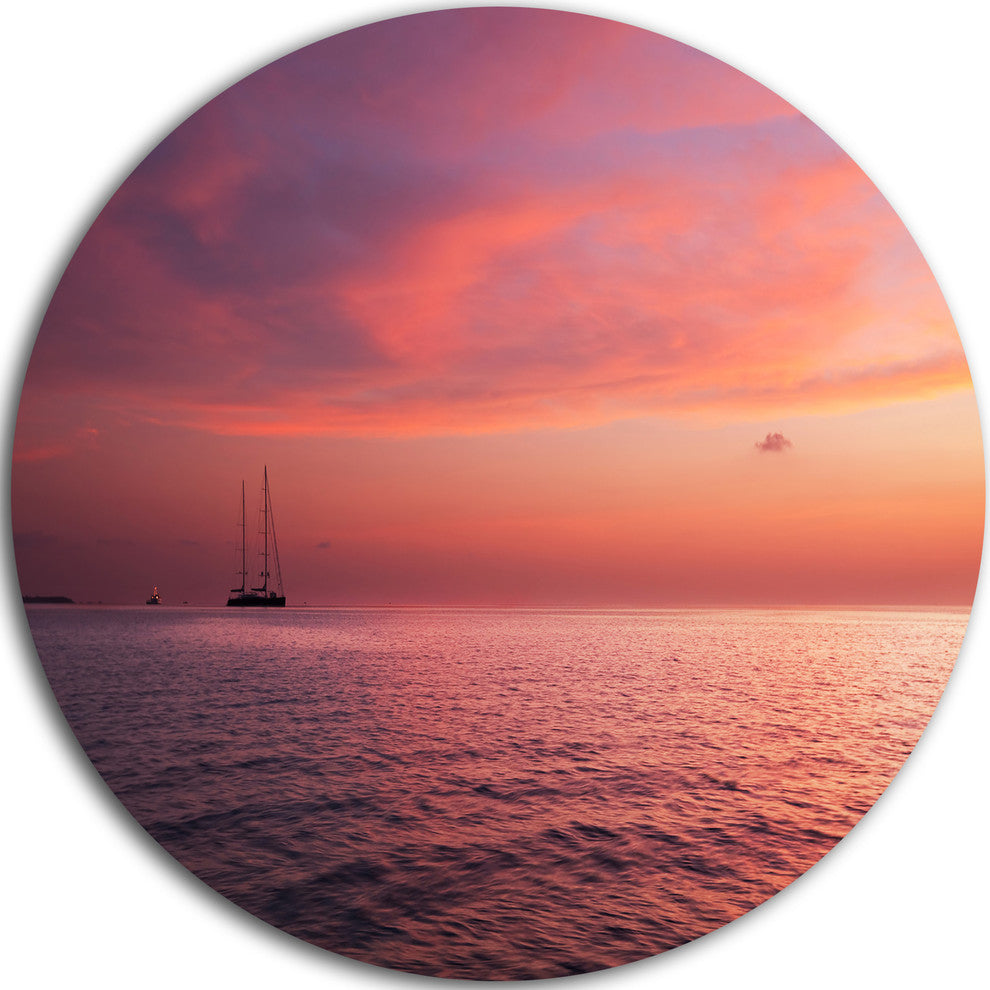 Reddish Serene Maldives Seashore, Seascape Disc Metal Wall Art, 36"