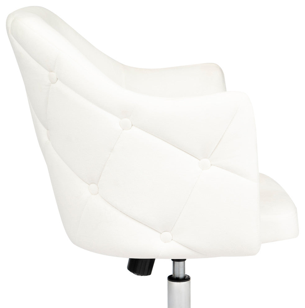 Pearl Tufted Vanity Chair With 360 Degree Swivel, White Velvet