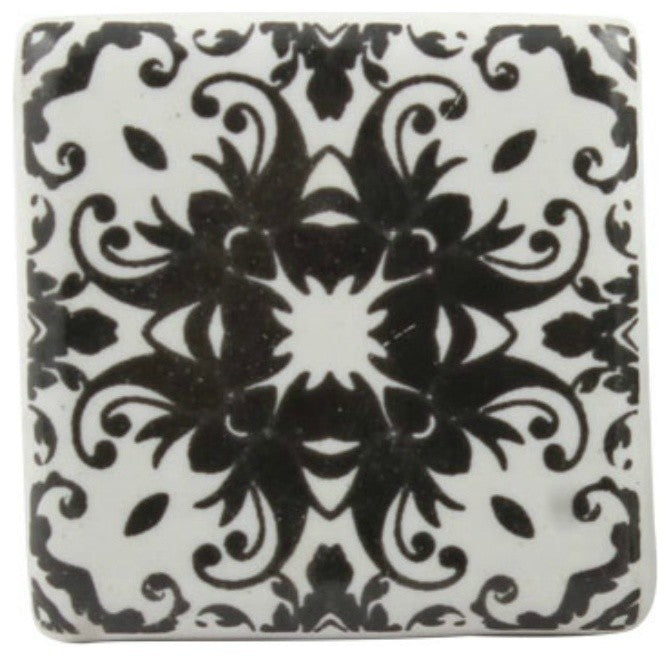 Set of 4 Black and White Square Ceramic Cabinet Knobs