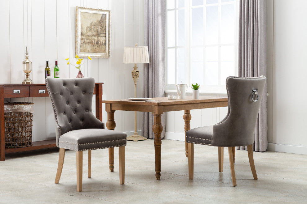 Home Beyond Velvet Upholstered Armless Dining Chairs, Light Gray