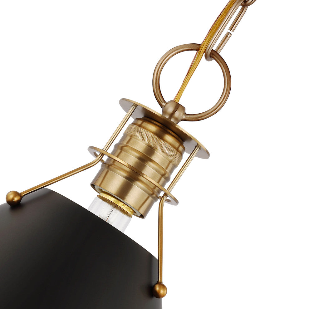 Outpost 1-Light Small Pendant, Matte Black With Burnished Brass