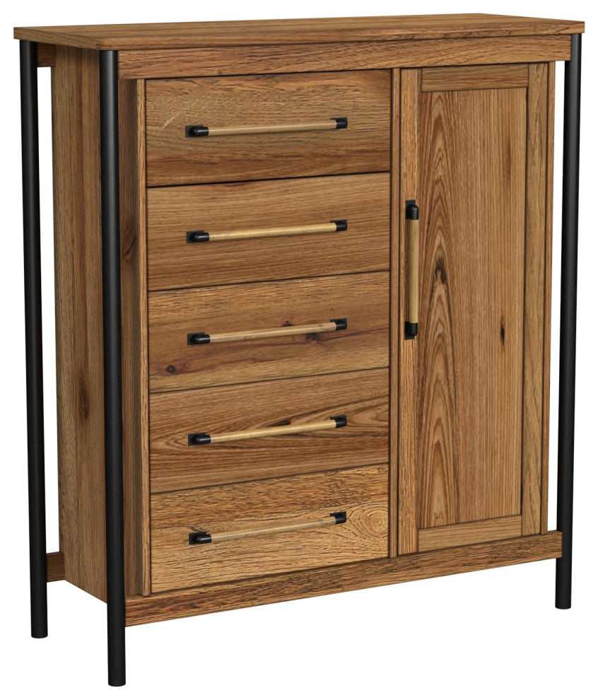 Norcross 5-Drawer Rubberwood Chest, Hickory