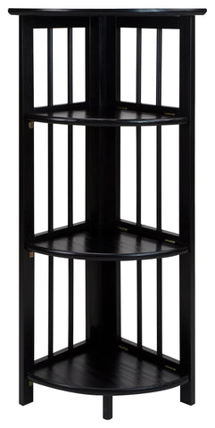 3-Shelf Corner Folding Bookcase, Black