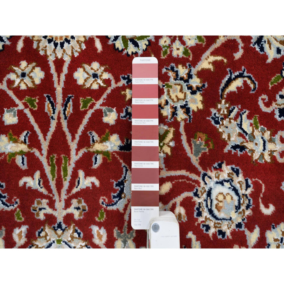 Red, Hand Knotted Nain, 250 KPSI Wool and Silk, Square Oriental Rug, 5'0" x 5'1"