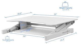 Rocelco 32" Height Adjustable Standing Desk Converter in White (R ADRW)