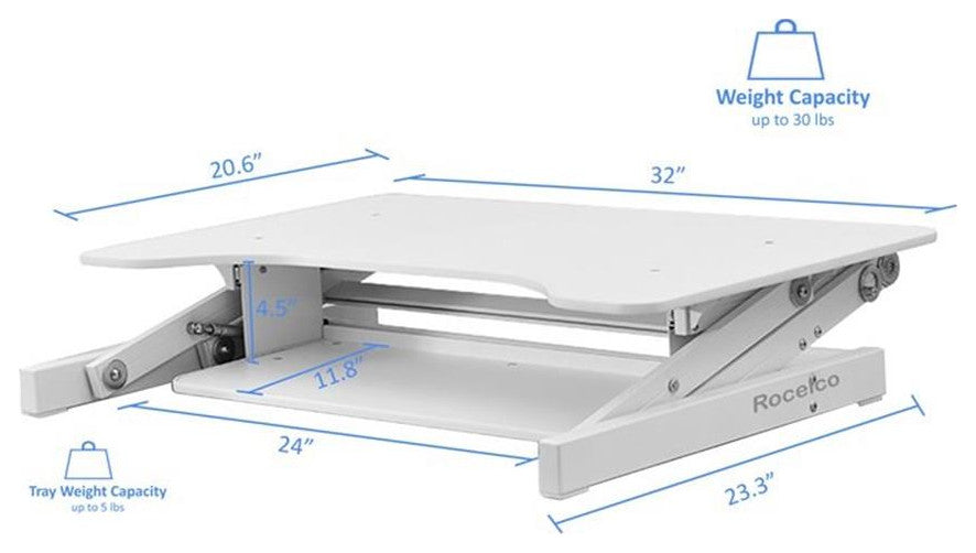 Rocelco 32" Height Adjustable Standing Desk Converter in White (R ADRW)