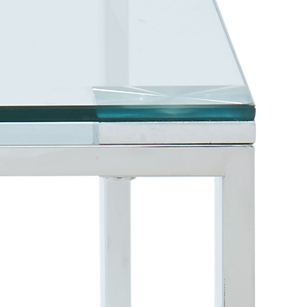 Contemporary Glass and Stainless Steel Desk, Silver
