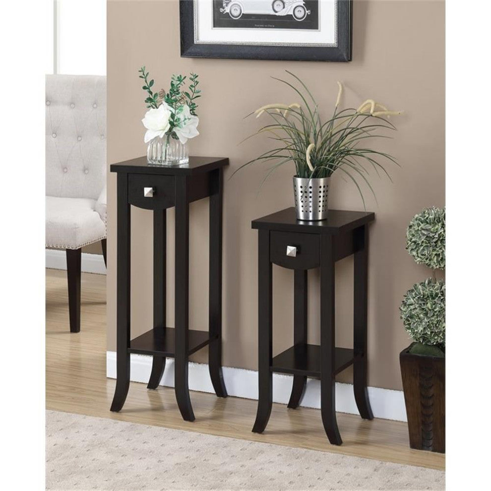 Pemberly Row Modern Prism Tall Plant Stand in Espresso Wood Finish