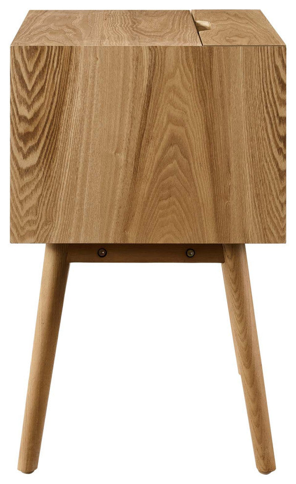 Nightstand Side End Table With USB, Wood, Brown Natural White, Modern