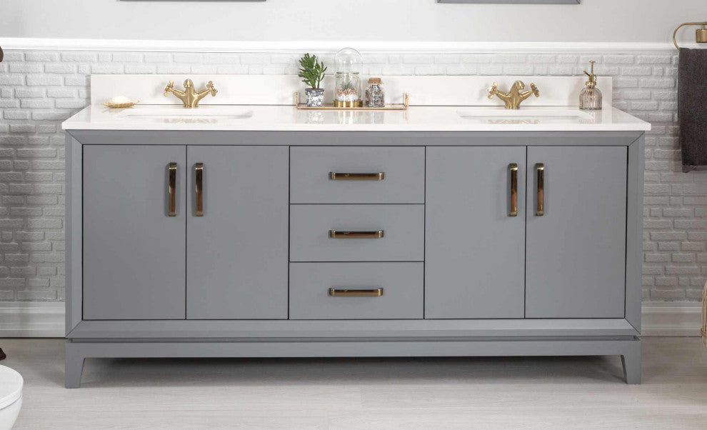 Fabia Collection 72" Bathroom Vanity With Sink, Mirror, Countertop, Dark Gray