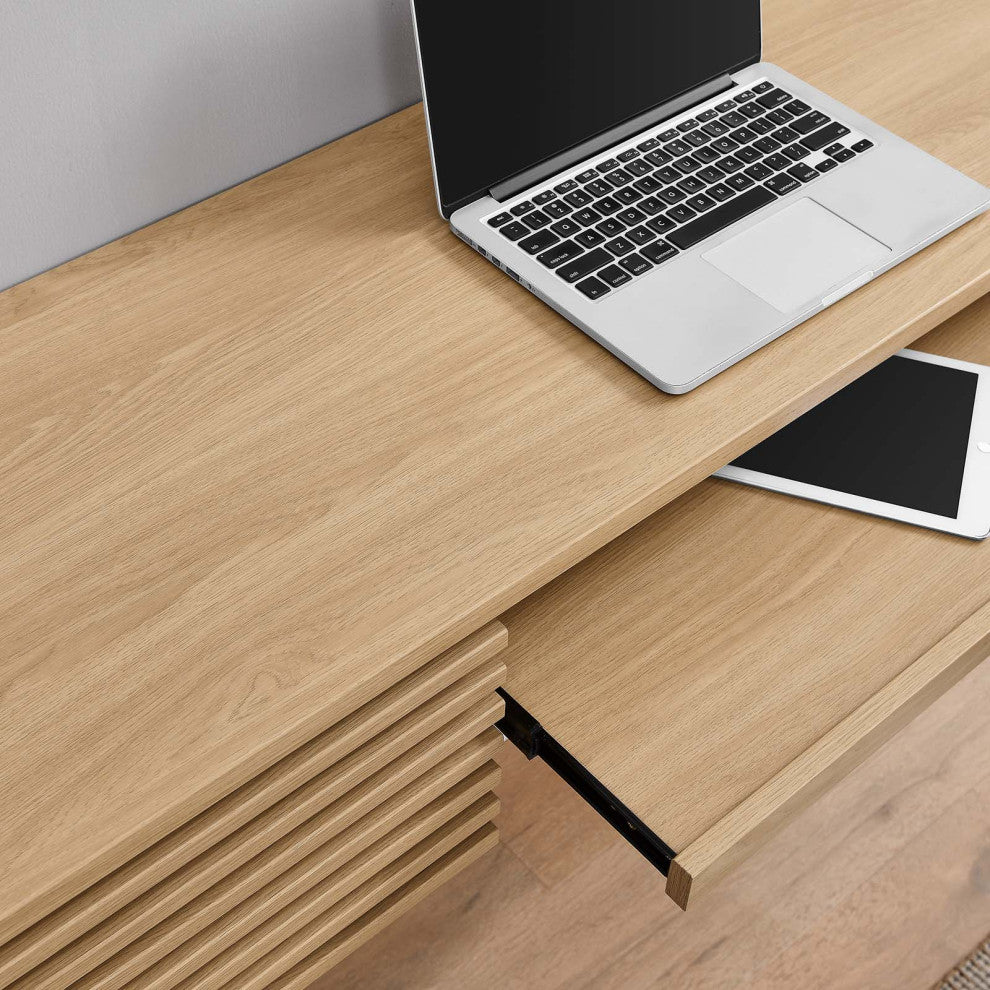 Render Wall Mount Wood Office Desk, Oak