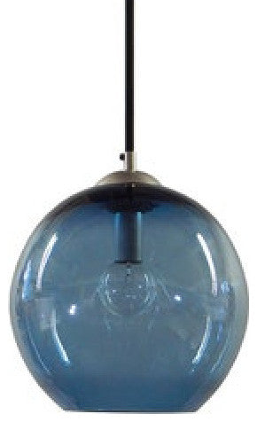 Metro Blown Glass Pendant Light Made in Rhode Island, Bluestone, 6 X 6, Satin Br