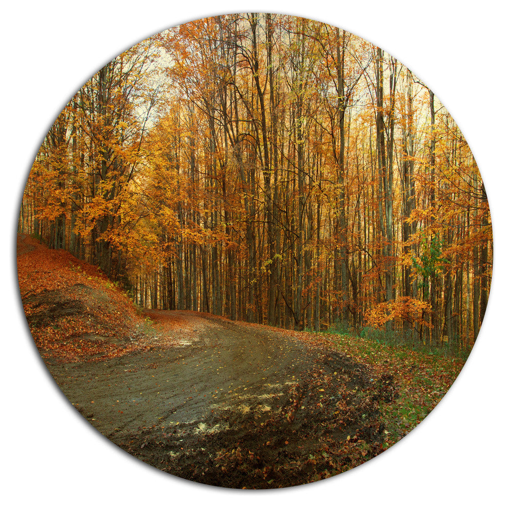 Curving Road In Autumn Forest, Forest Round Wall Art, 11"