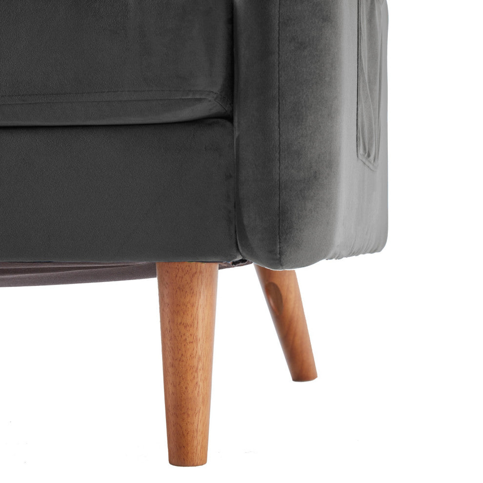 Trout Gray Velvet Modern Loveseat With Side Pockets