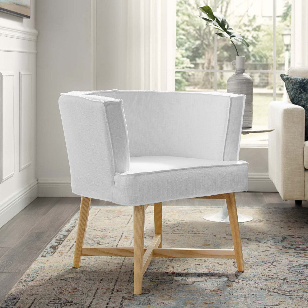 Accent Chair, Fabric, Wood, White, Modern, Living Lounge Hotel Lobby Hospitality