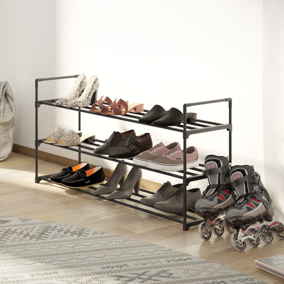 Shoe Rack 3-Tier Shoe Organizer for Closet, Bathroom, Entryway Holds 15 Pairs, Black