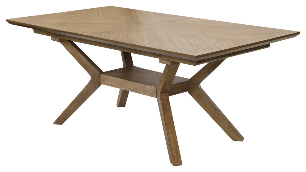 Mid-Century Modern Wood Rectangular Extension Kitchen Dining Table, Brown