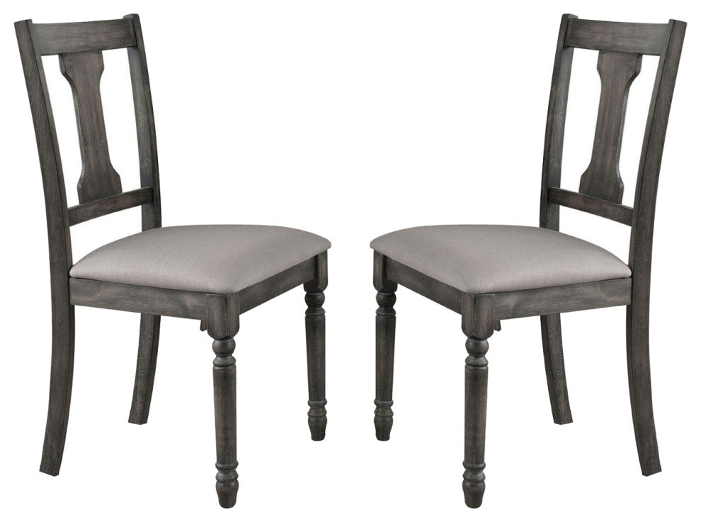 Set of 2 Linen Upholstered Side Chair, Tan/Weathered Gray Finish