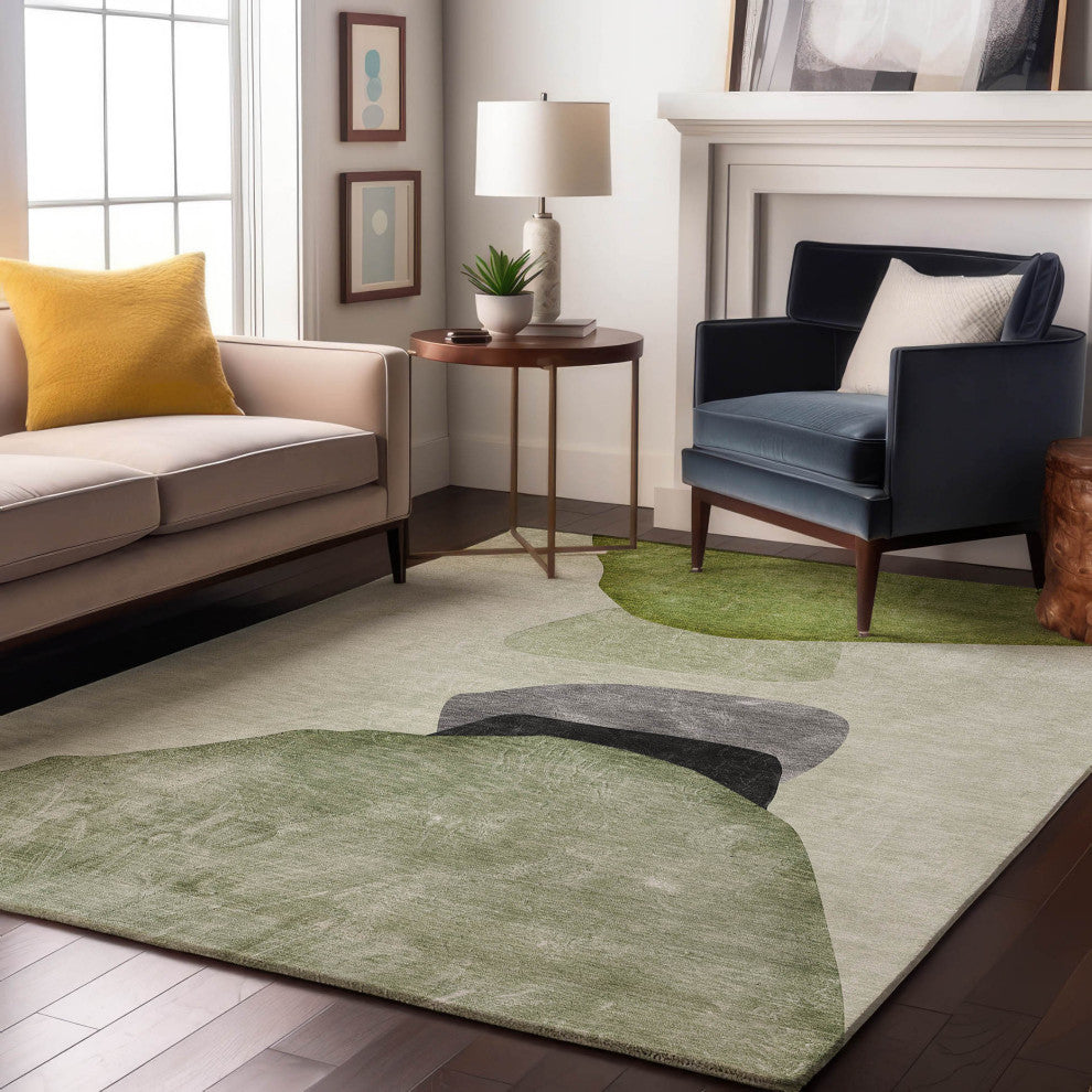 Premium Machine Washable Mayfield AMF547 Green 10'' x 14'' Rug