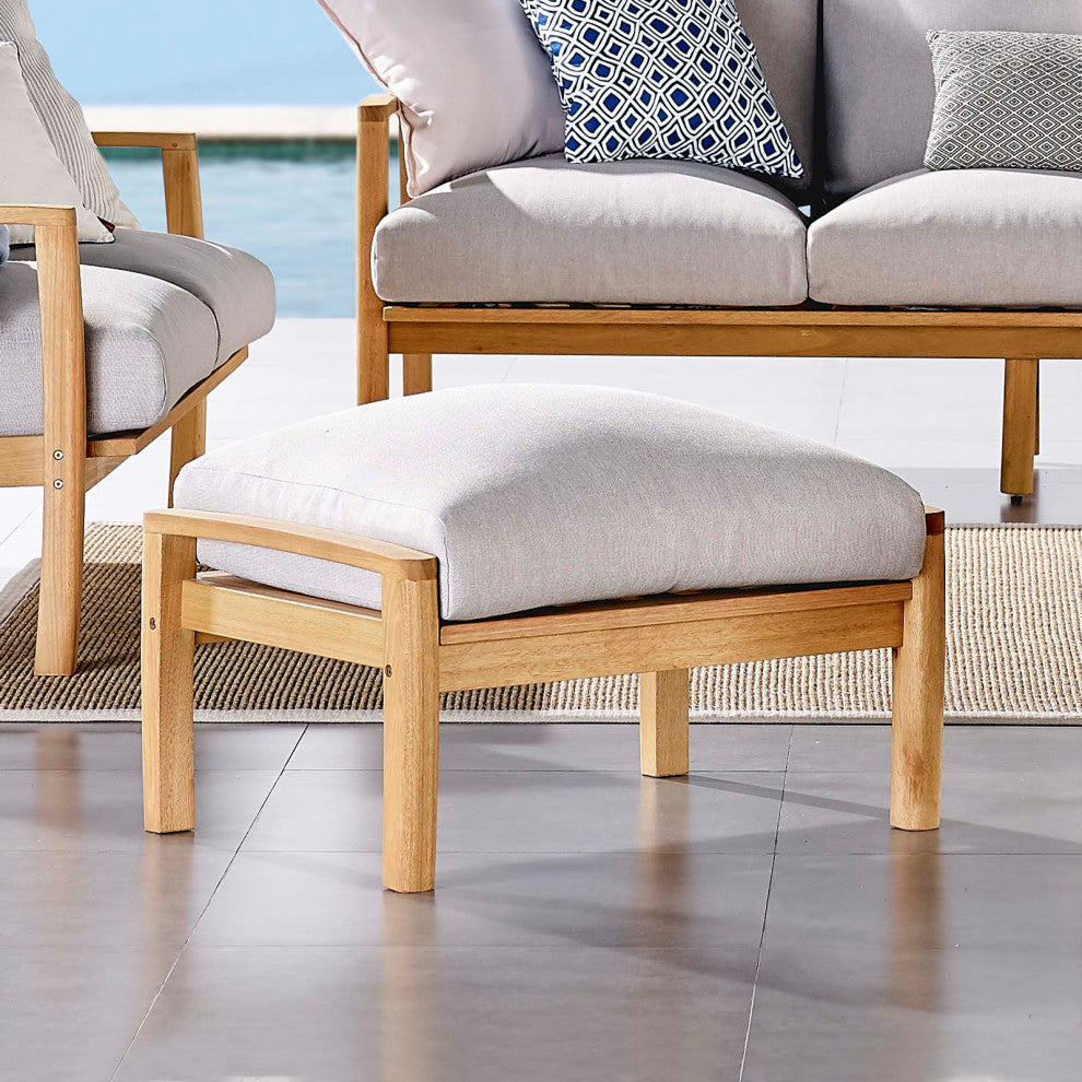 Orlean Outdoor Patio Eucalyptus Wood Ottoman-Natural Light Gray