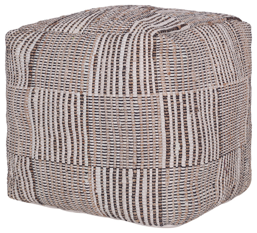 Athos Multicolor Modern Striped Handmade Cotton Blend Cube Pouf, 18"x18"x18"
