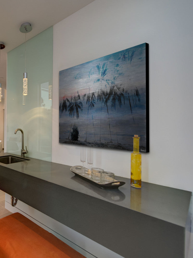 "Blue Palms" Print on Brushed Aluminum, 36"x24"