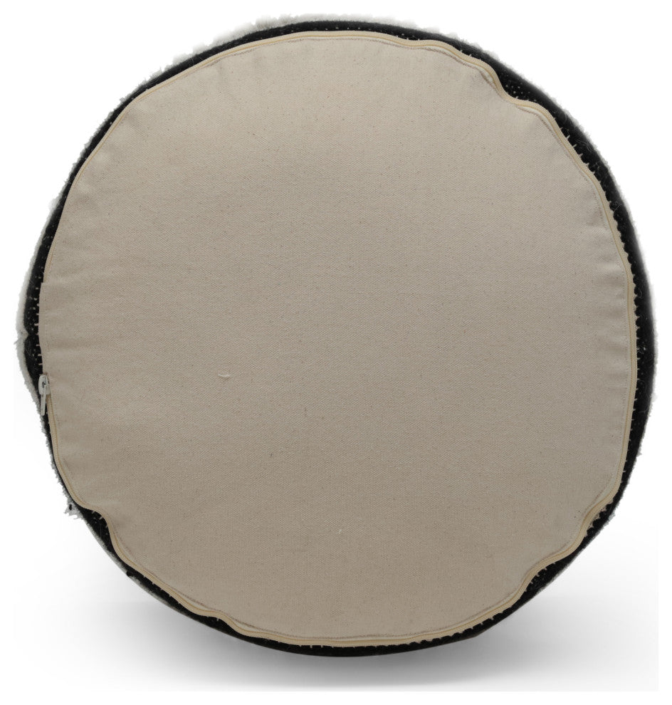 Villard Boho Handcrafted Fabric Cylinder Pouf, White + Black