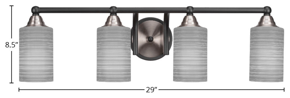 Paramount 4-Light Bath Bar, Matte Black & Brushed Nickel, 4" Gray Matrix Glass