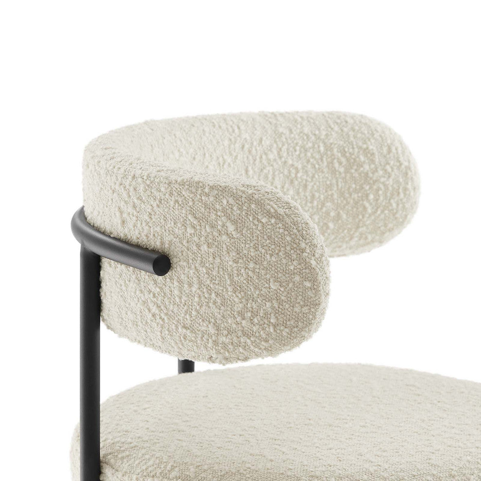 Albie Boucle Fabric Counter Stools - Set of 2 - Ivory Black