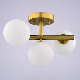 Graham 13"W Gold Brass Semi Flush Ceiling Light Fixture White Frosted Globes
