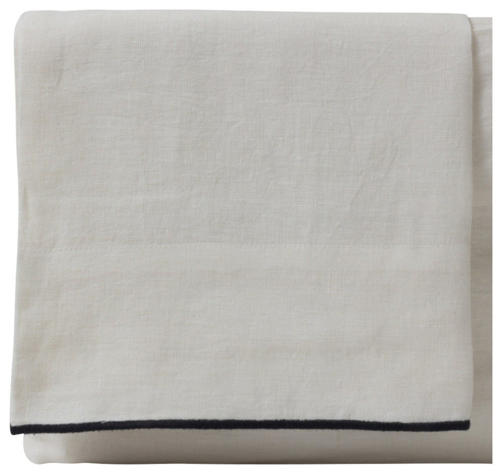 Tyne Linen Ivory-Asphalt Emb Sheet Set, King Pair