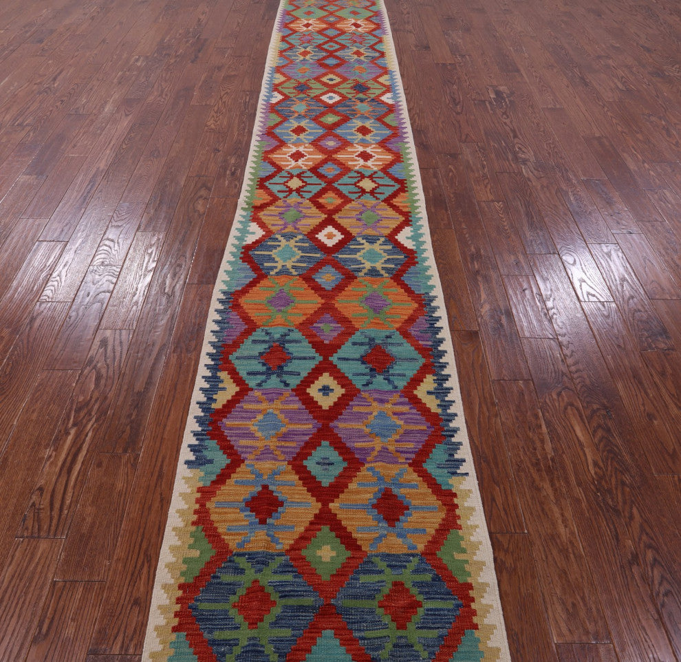Runner Kilim Flat Weave Wool Rug 2' 8" X 16' 0" - Q12557
