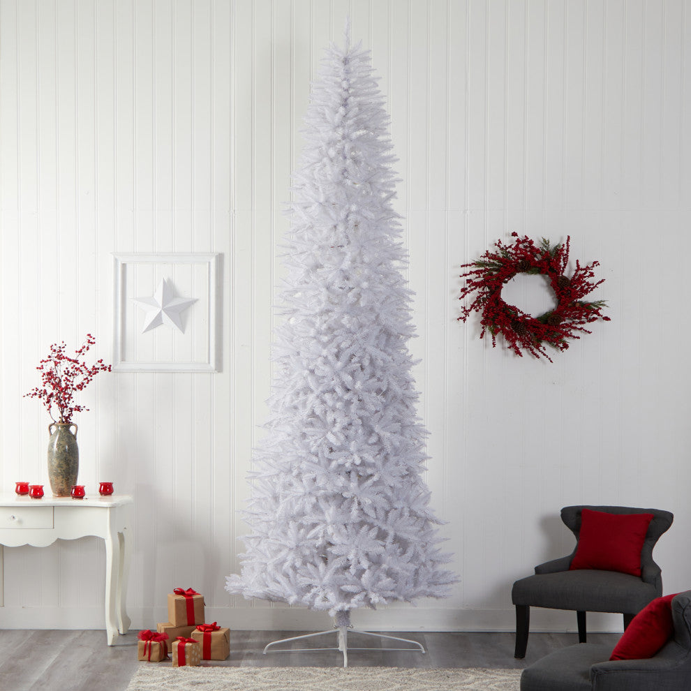 T3366 12 Slim White Artificial Christmas Tree With 1100 Warm White LED Lights