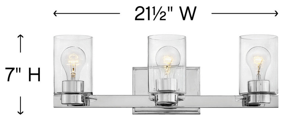 Hinkley Miley Medium Three Light Vanity, Chrome With Clear Glass