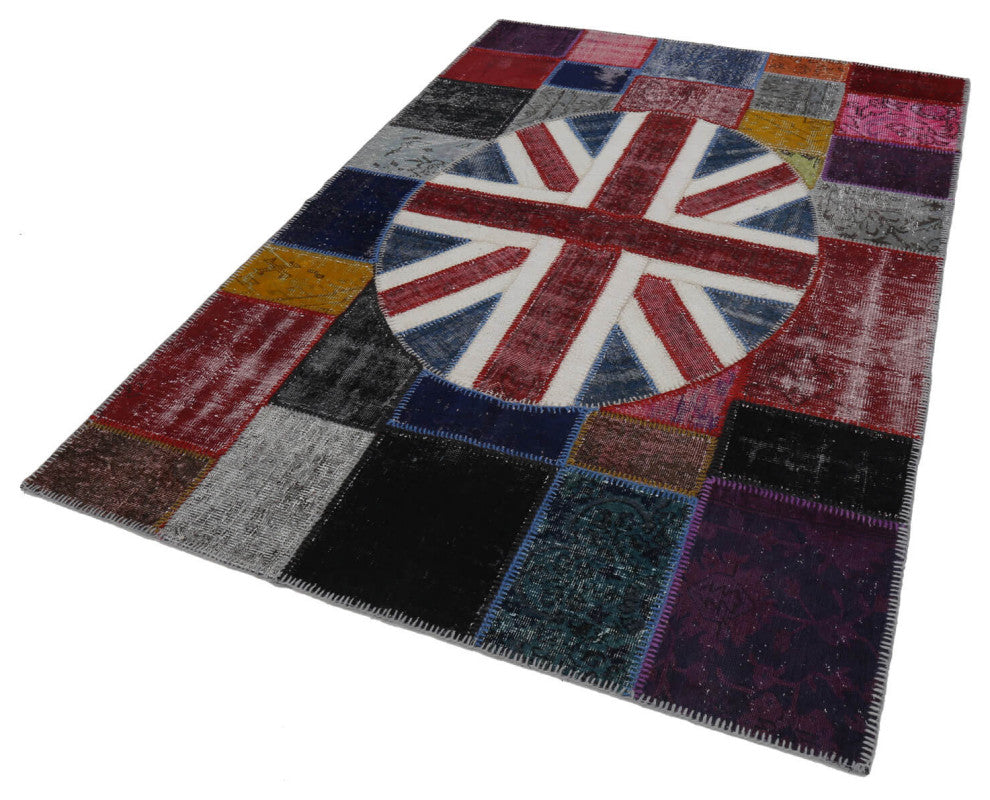 Rug N Carpet - Handmade Turkish 5' 7'' x 8' 2'' Flag Patchwork Rug