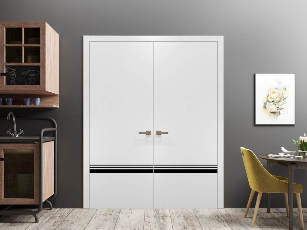 Solid French Double Doors 64 x 80 | Planum 0012 White Silk with
