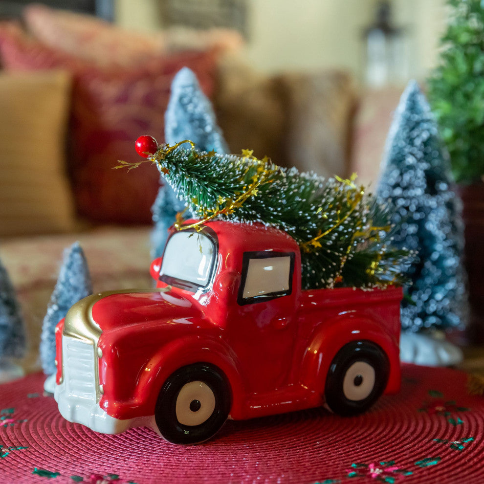 10" L Christmas Tree in Ceramic Red Truck
