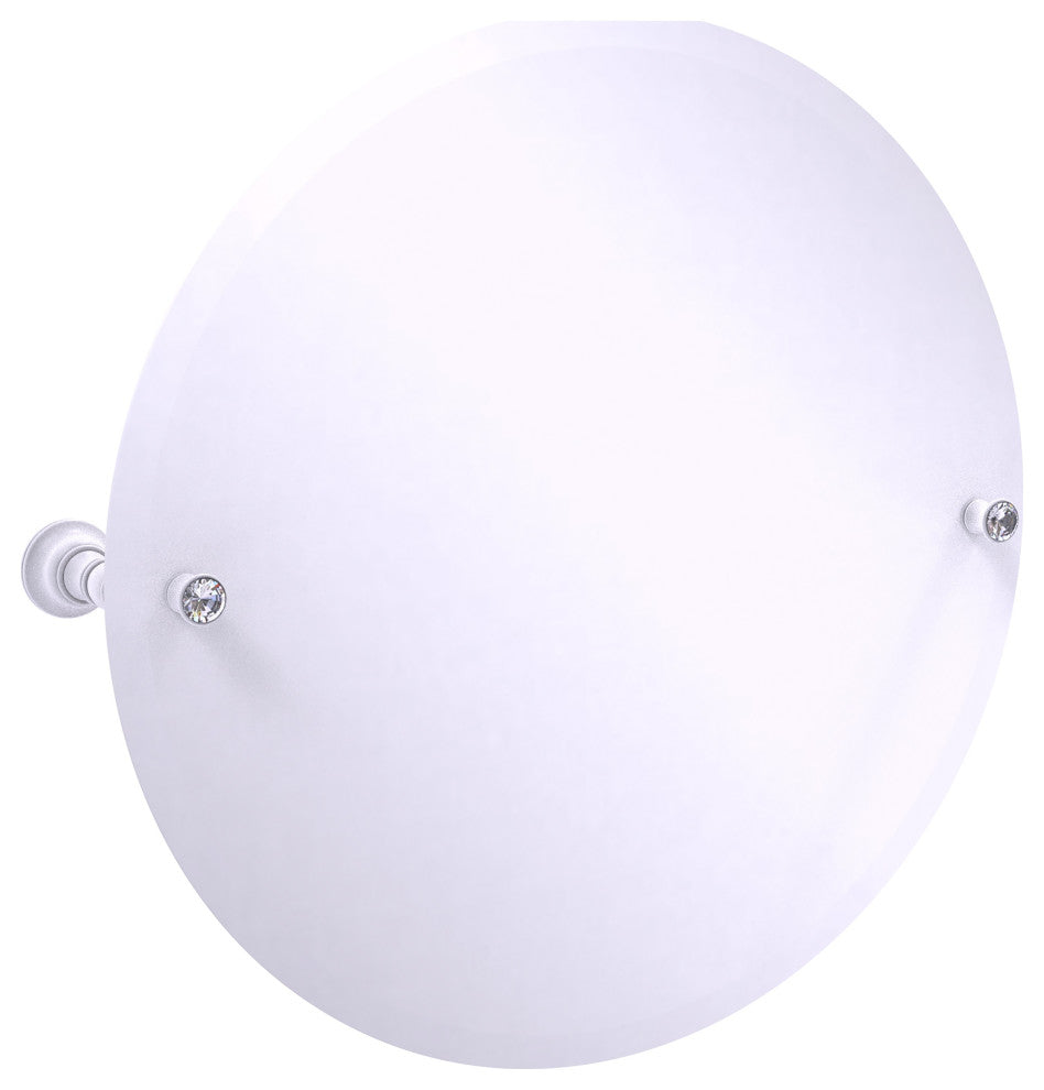 Carolina Crystal Frameless Round Tilt Mirror, Beveled Edge, Matte White