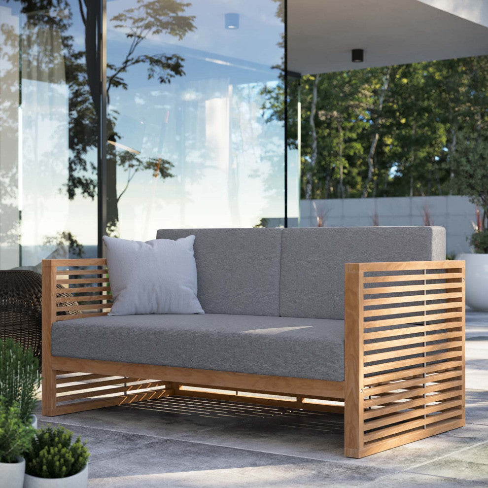 Carlsbad Teak Wood Outdoor Patio Loveseat, Natural Gray