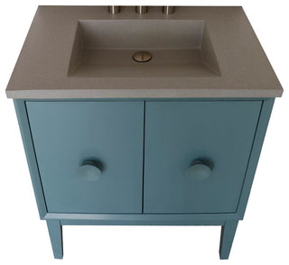 31" Single Vanity, Aqua Blue Finish With Gray Concrete Top