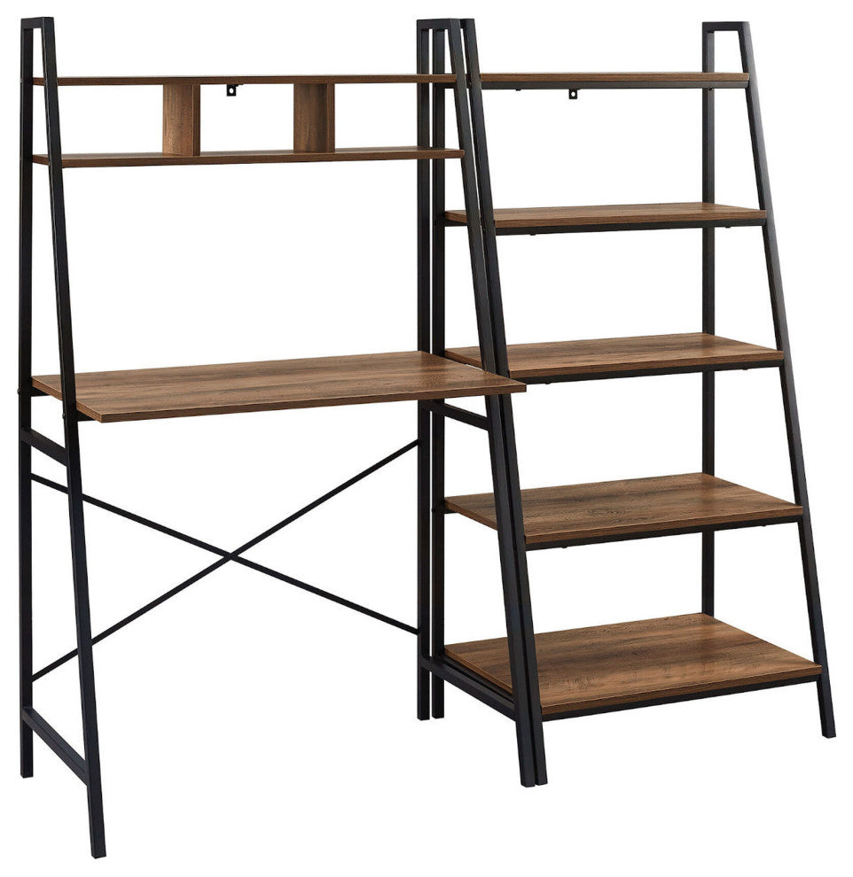 2-Piece Industrial Metal and Wood Desk and Bookshelf Set "“ Rustic Oak