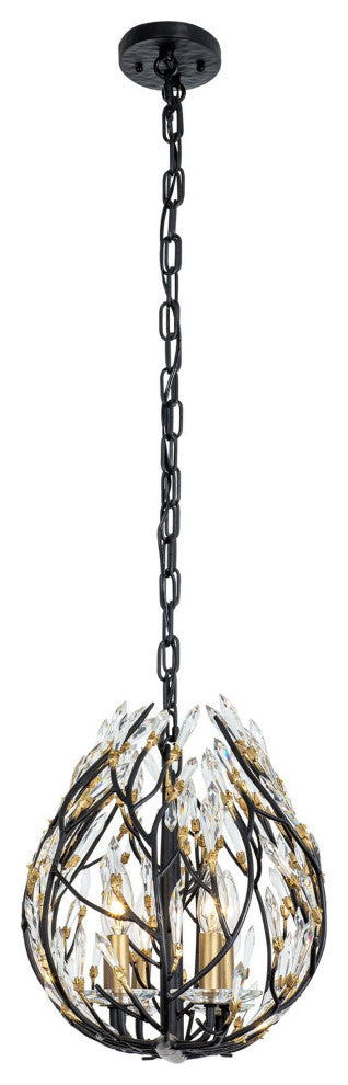 Bask 6-Lt Crystal Linear Pendant - Matte Black/French Gold