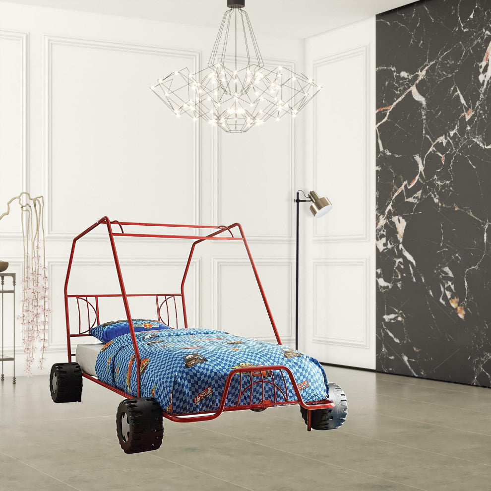 84"x56"x51" Twin Red Go Kart Metal Tube Bed