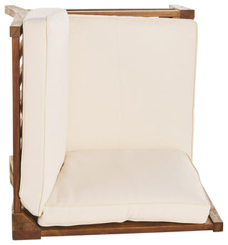 Outdoor 5-Seat V Shaped Acacia Sectional With Table, Cream