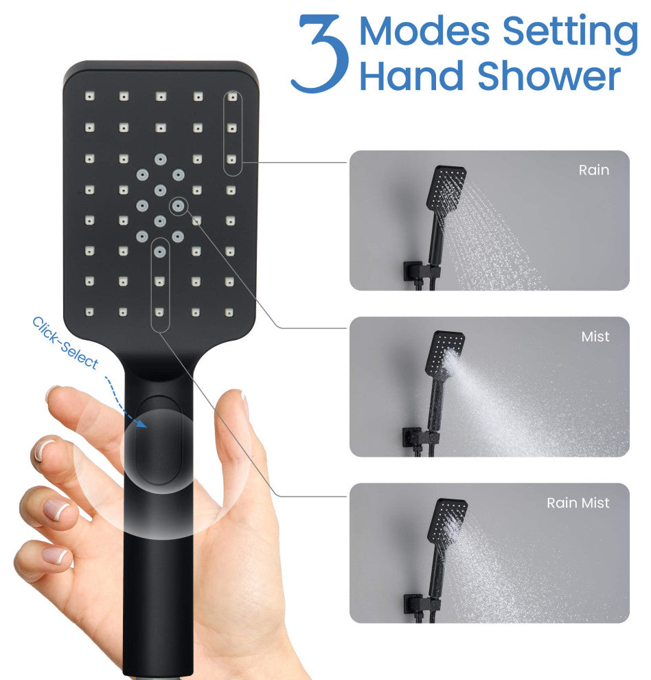Cube Pressure 2-Function Shower System, Rough-In Valve, Matte Black