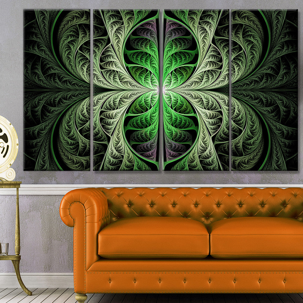 Fabulous Green Fractal Texture, Abstract Canvas Art Print, 48"x28", 4 Panels